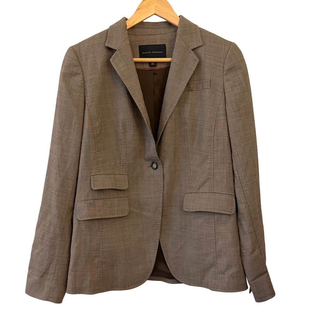 Banana Republic Blazer Womens 10‎ Brown Wool Blend Stretch Single Button
